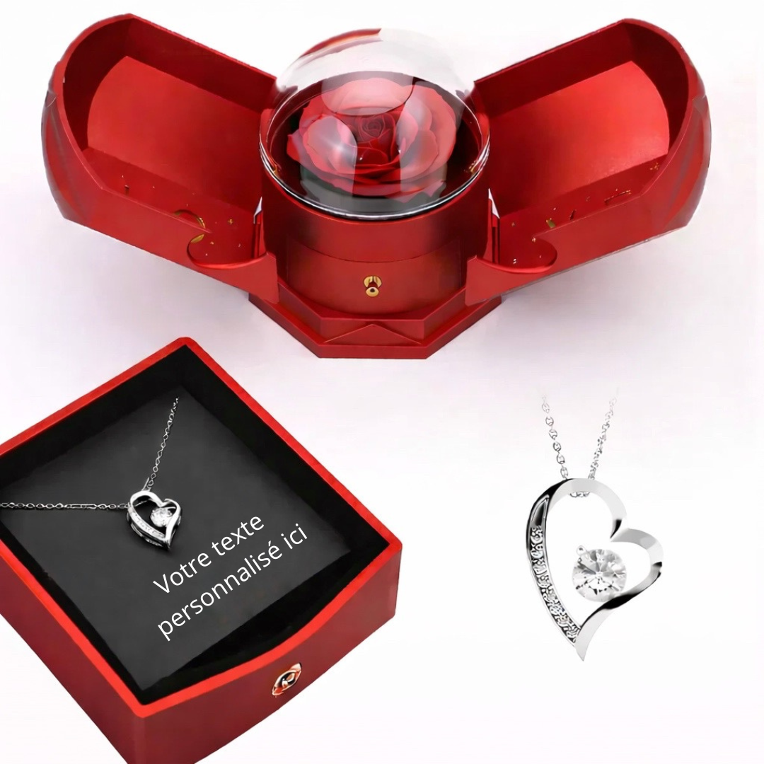 Coffret Rose Éternelle – Message Personnalisé & Collier