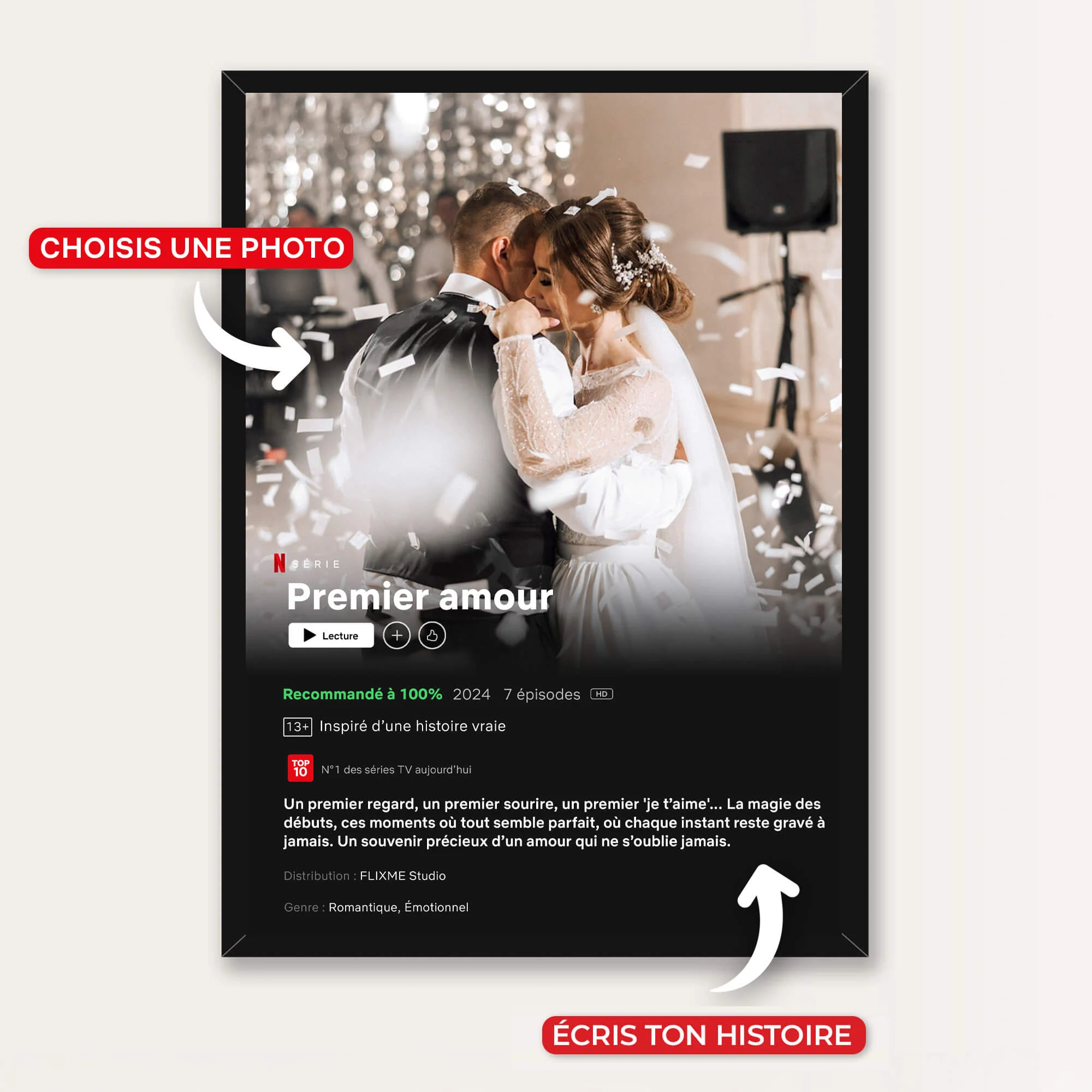 Cadre Film Personnalisé – Une histoire digne d'un film - Format A4 (21 x 29.7 cm)