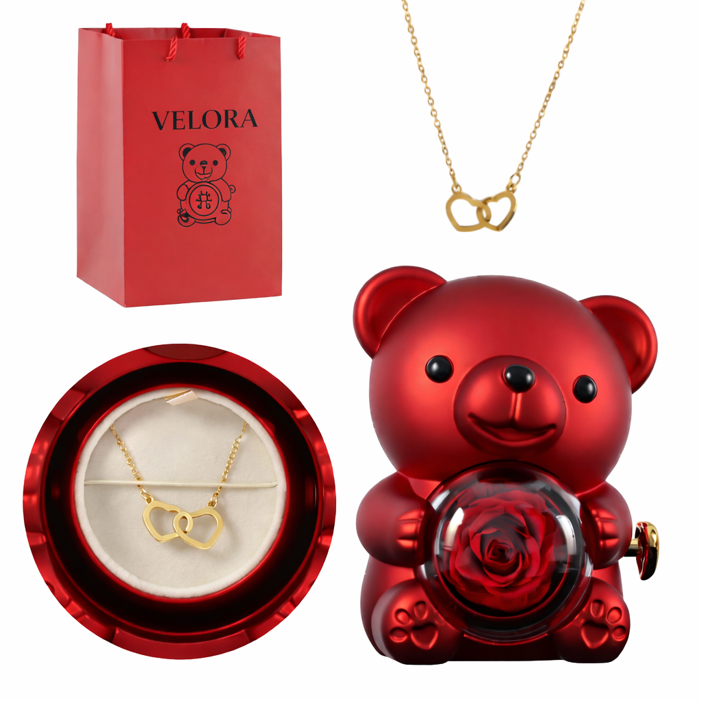Ours Rose Éternelle avec Collier – L’amour qui dure