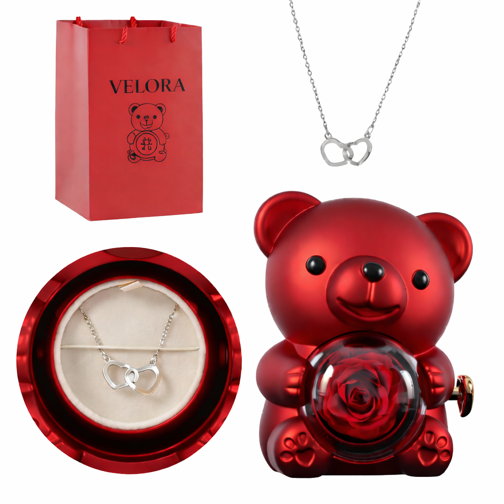 Ours Rose Éternelle avec Collier – L’amour qui dure