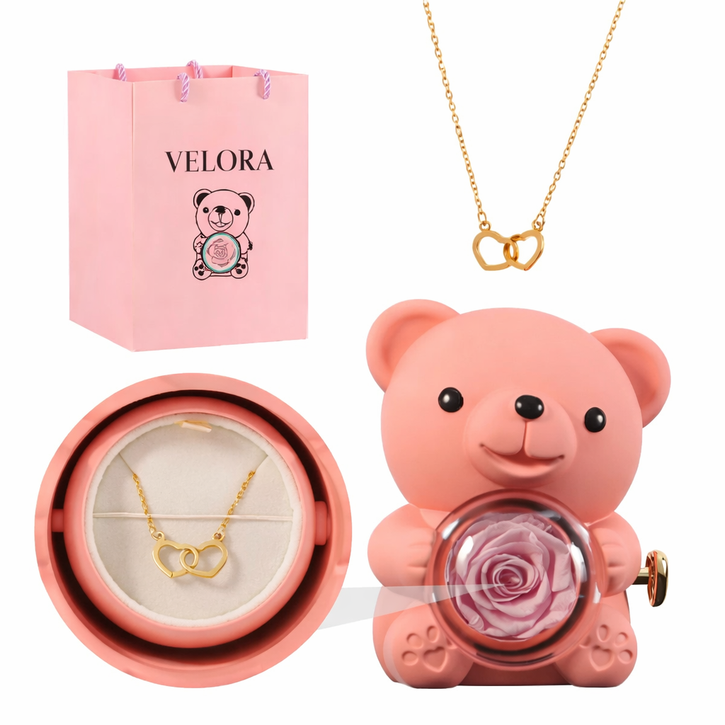 Ours Rose Éternelle avec Collier – L’amour qui dure