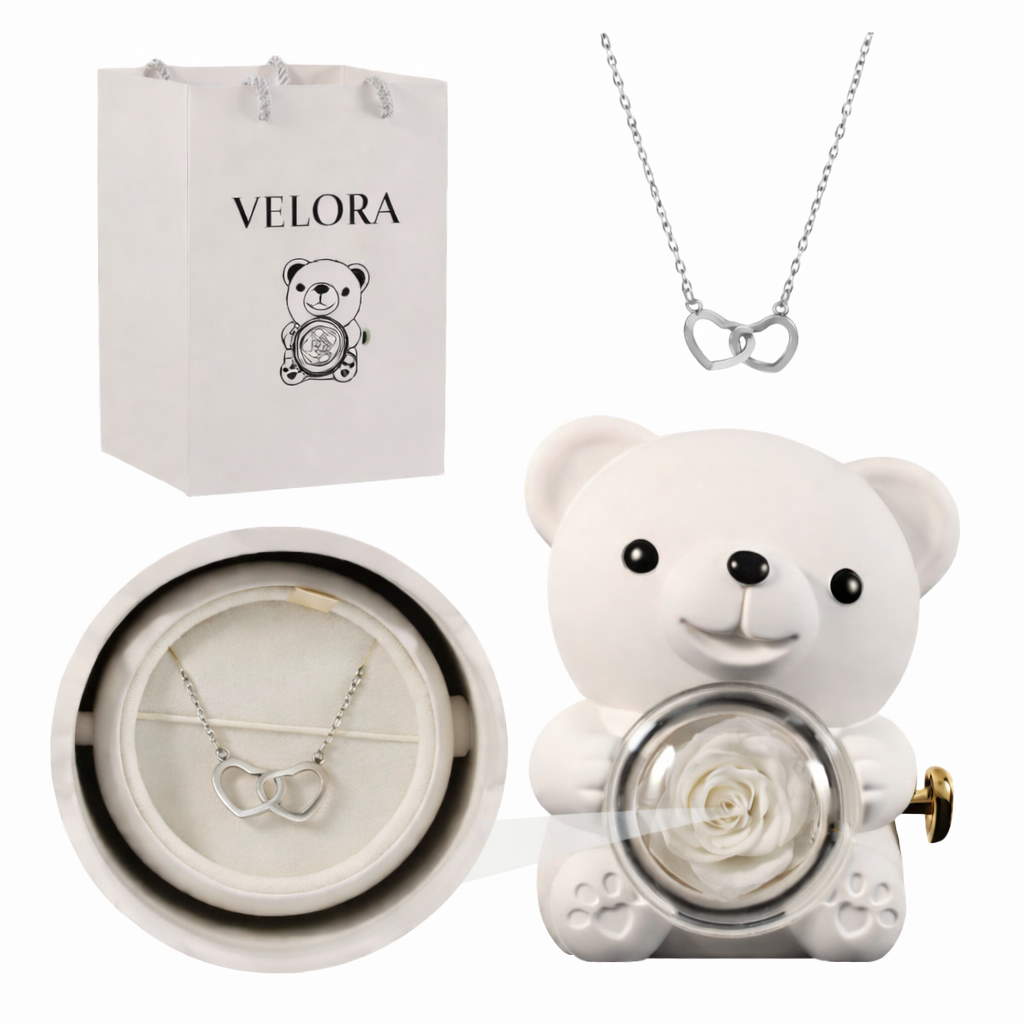 Ours Rose Éternelle avec Collier – L’amour qui dure