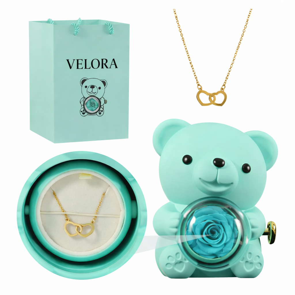 Ours Rose Éternelle avec Collier – L’amour qui dure