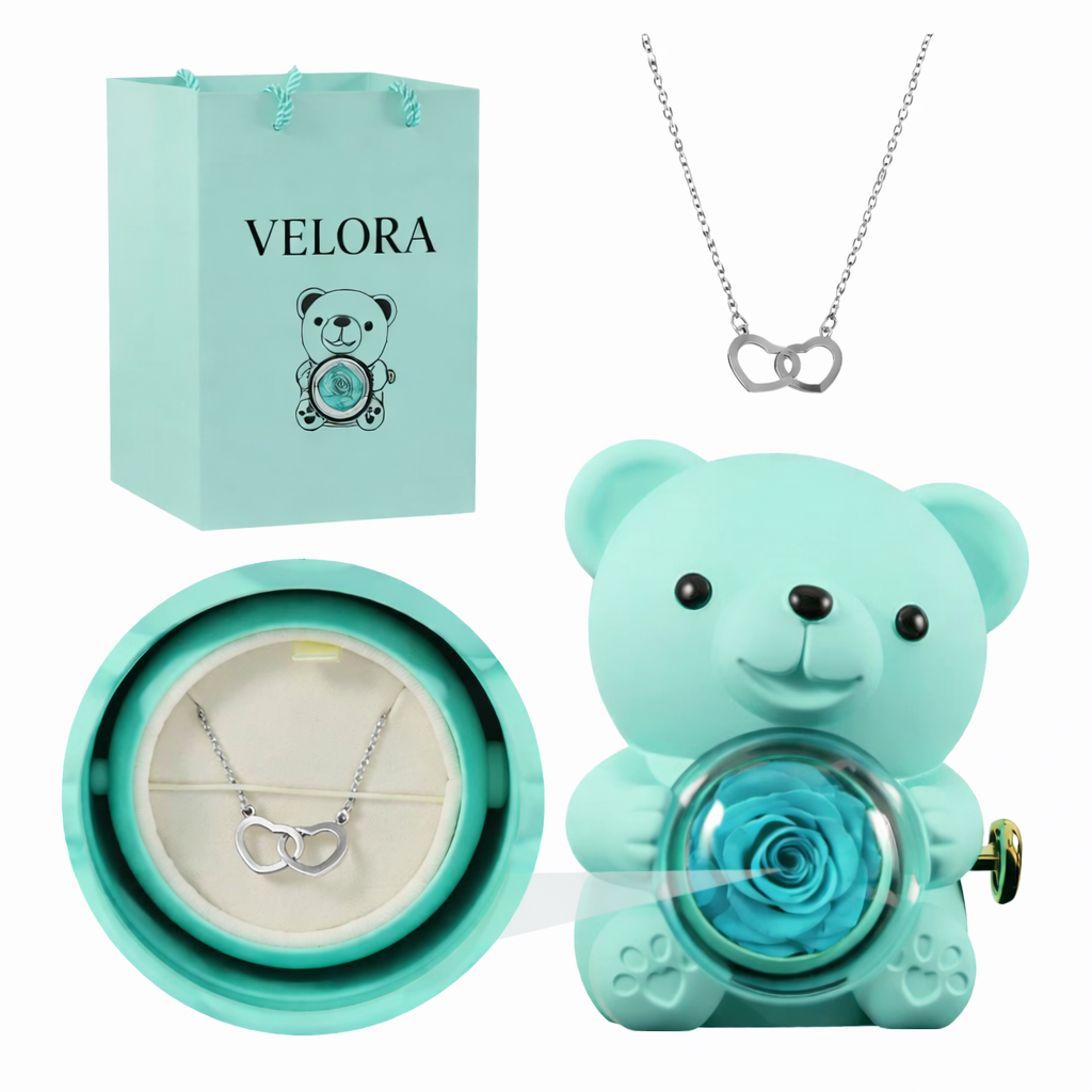 Ours Rose Éternelle avec Collier – L’amour qui dure