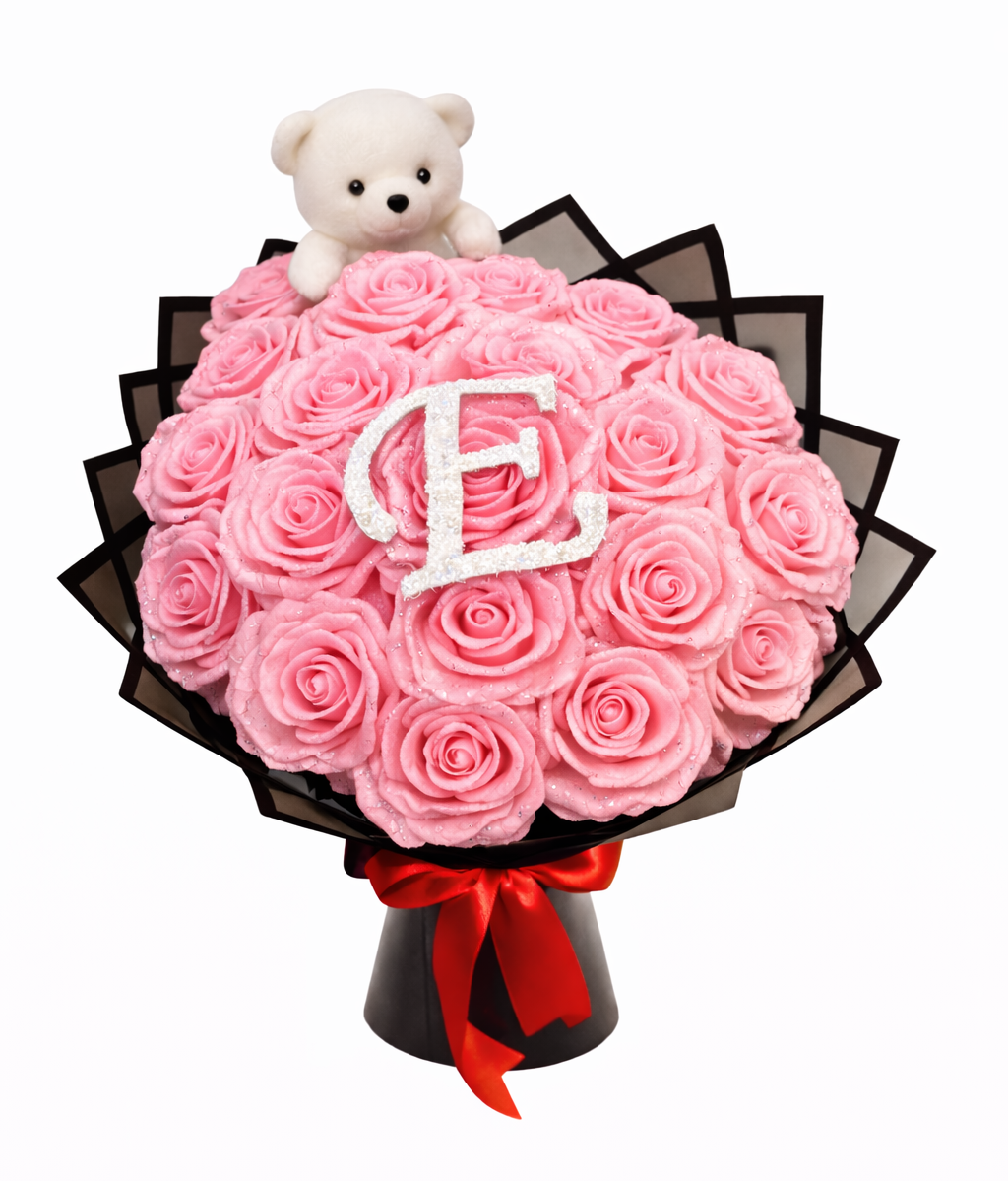 Grand Bouquet de Roses Éternelles Personnalisé avec Initiale