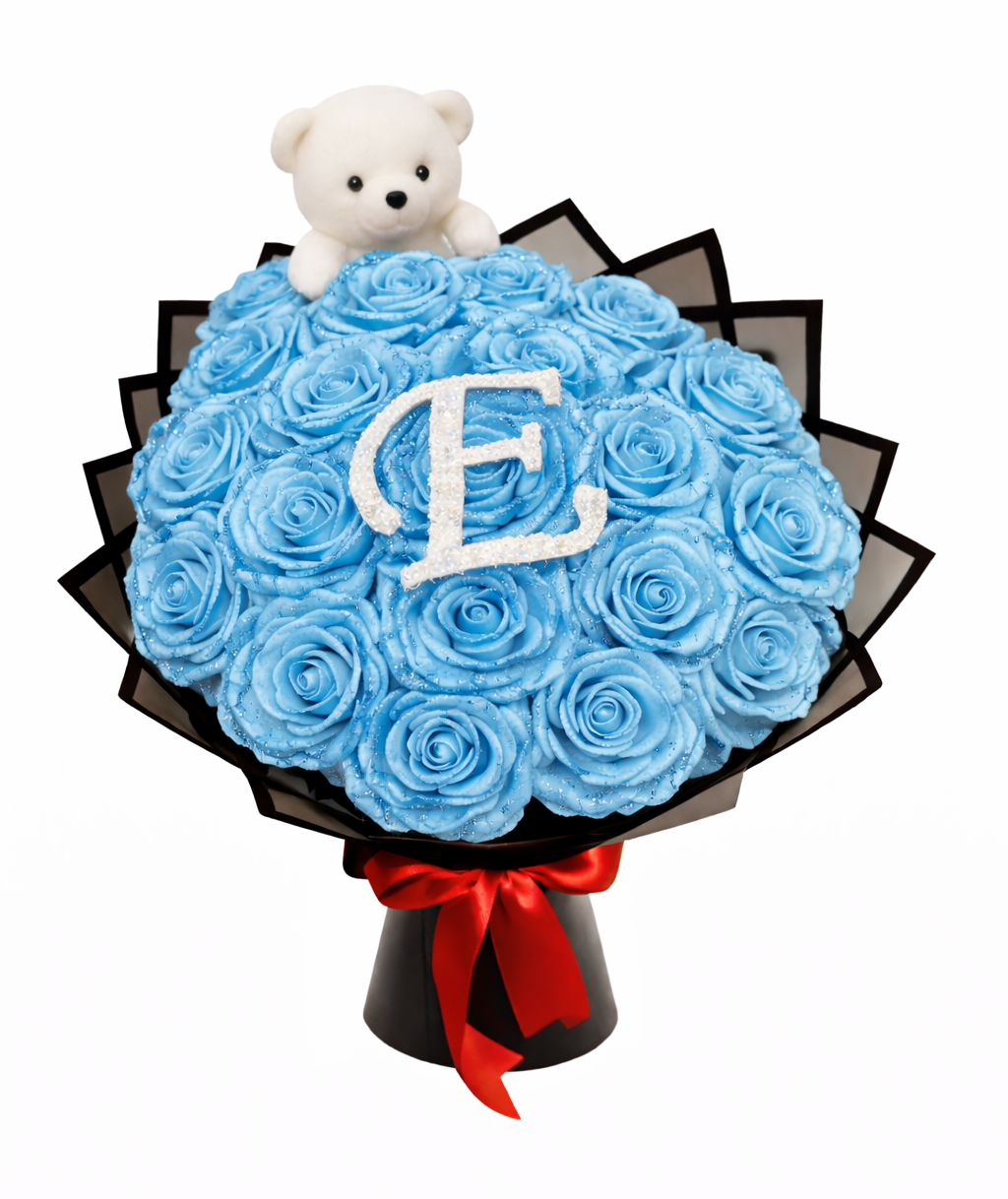 Grand Bouquet de Roses Éternelles Personnalisé avec Initiale