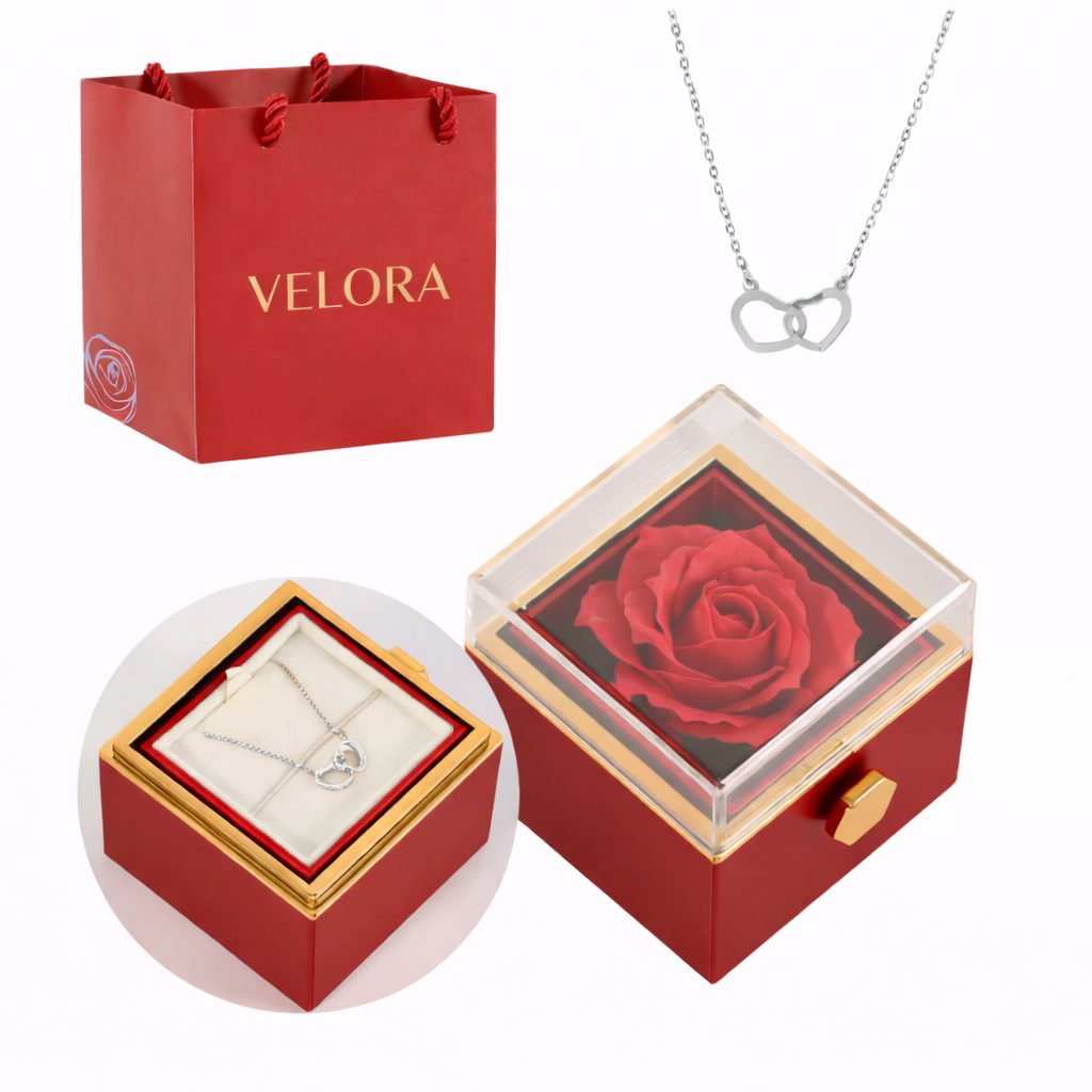 Coffret Rose Éternelle & Collier Gravé – Un souvenir pour toujours