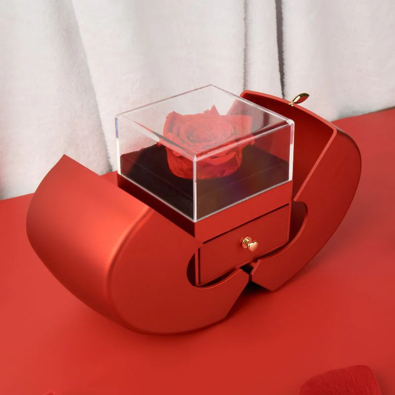 Coffret Rose Éternelle en Pomme – Message personnalisé & Collier